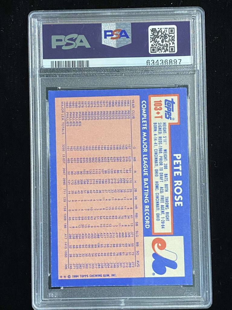 1984 Topps Traded #103T Pete Rose Expos PSA 10 Gem Mint ID: 525632