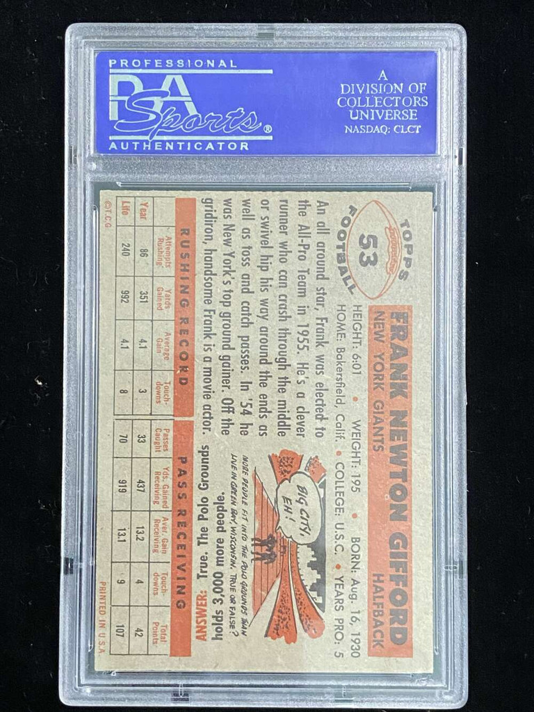 1956 Topps #53 Frank Gifford Giants PSA 8 NM-Mint