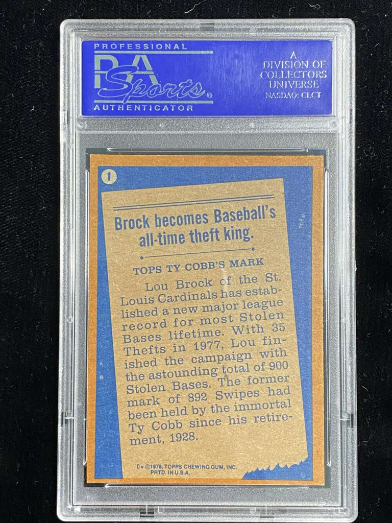 1978 Topps #1 Lou Brock Cardinals PSA 8 NM-Mint Record Breaker