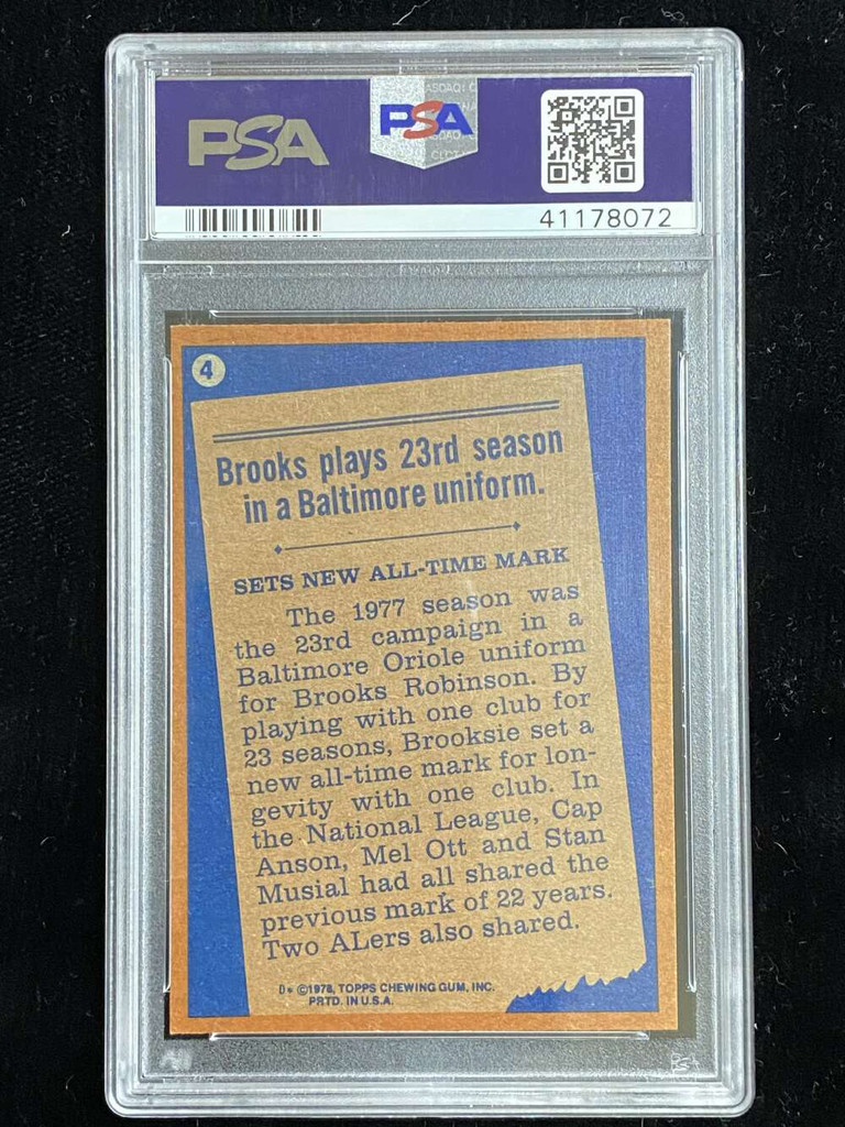 1978 Topps #4 Brooks Robinson Orioles PSA 8 NM-Mint Record Breaker