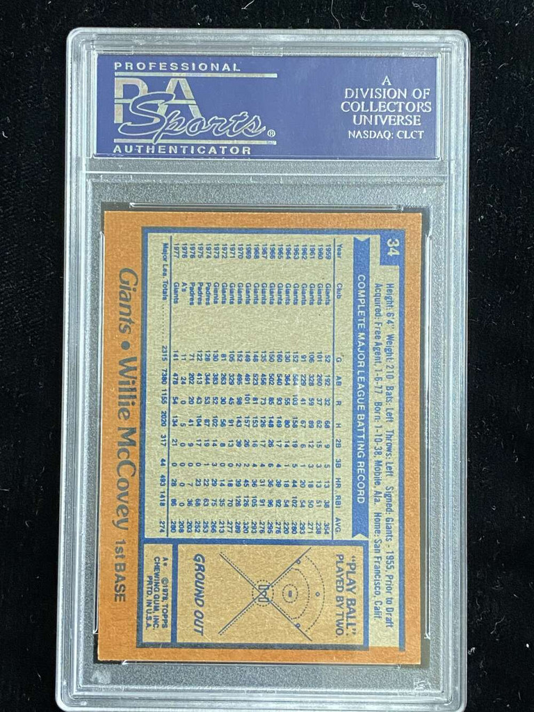 1978 Topps #34 Willie McCovey Giants PSA 8 NM-Mint
