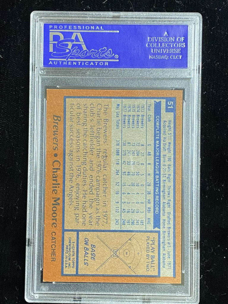 1978 Topps #51 Charlie Moore Brewers PSA 8 NM-Mint