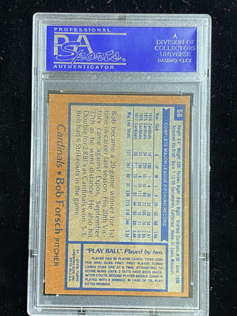 1978 Topps #58 Bob Forsch Cardinals PSA 8 NM-Mint