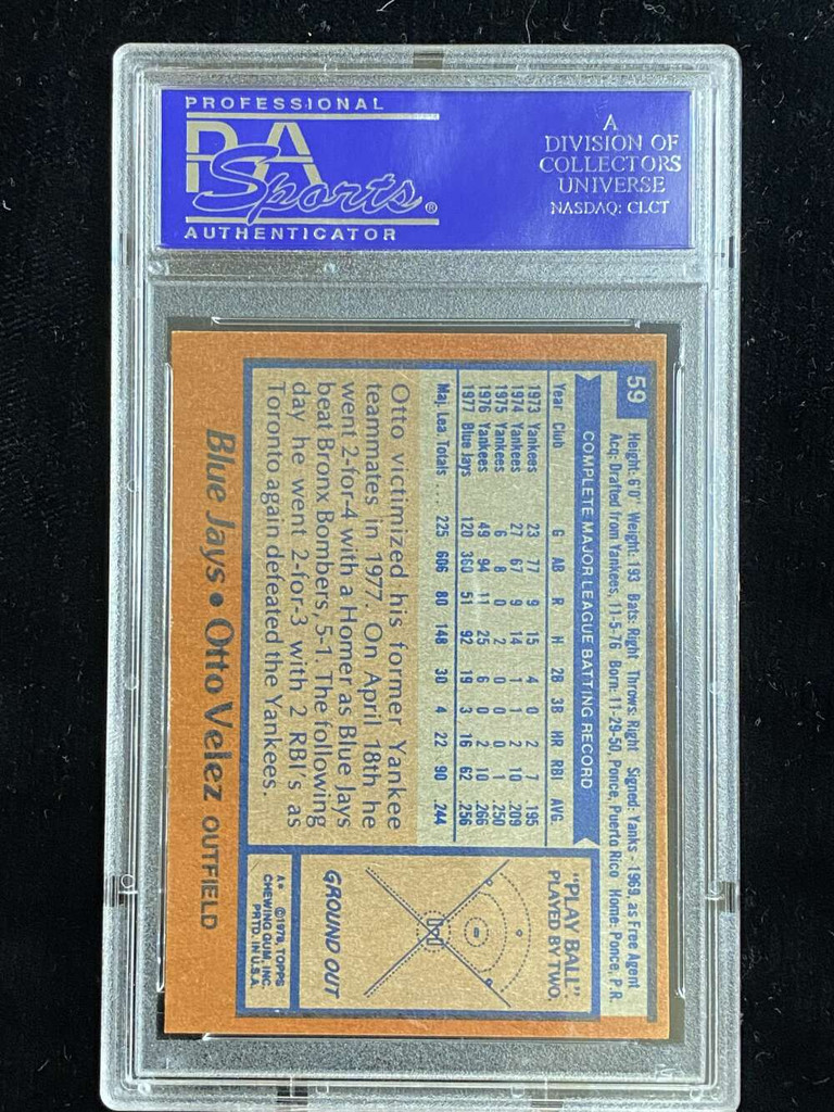 1978 Topps #59 Otto Velez Blue Jays PSA 8 NM-Mint