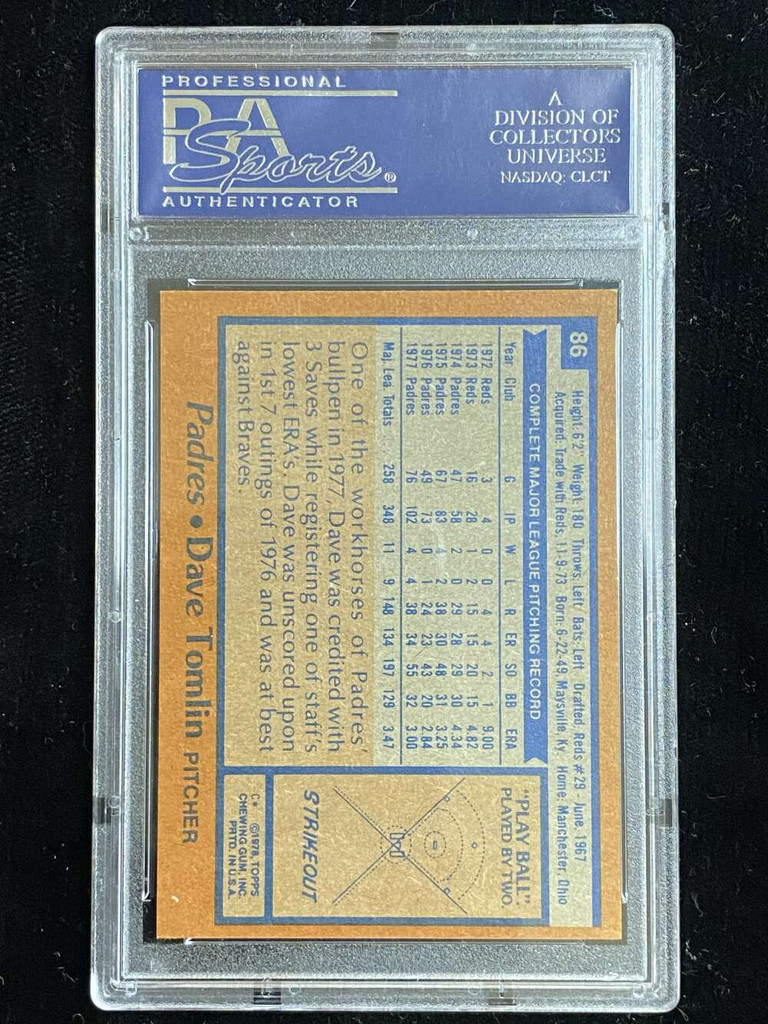 1978 Topps #86 Dave Tomlin Padres PSA 9 Mint