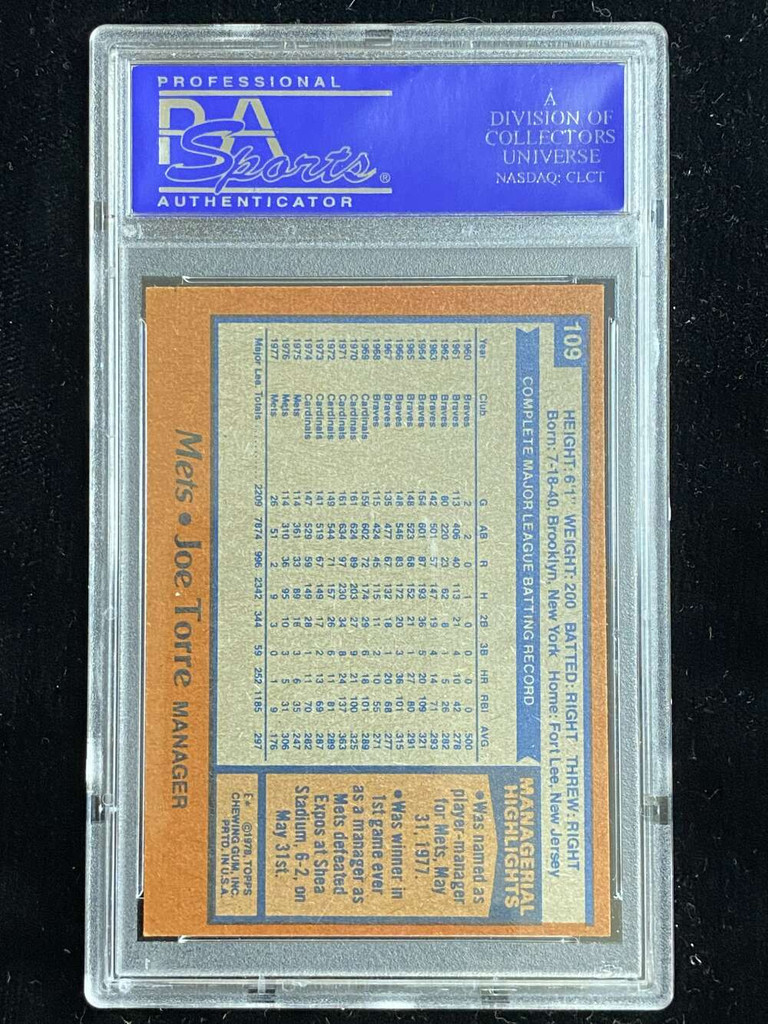 1978 Topps #109 Joe Torre Mets PSA 8 NM-Mint