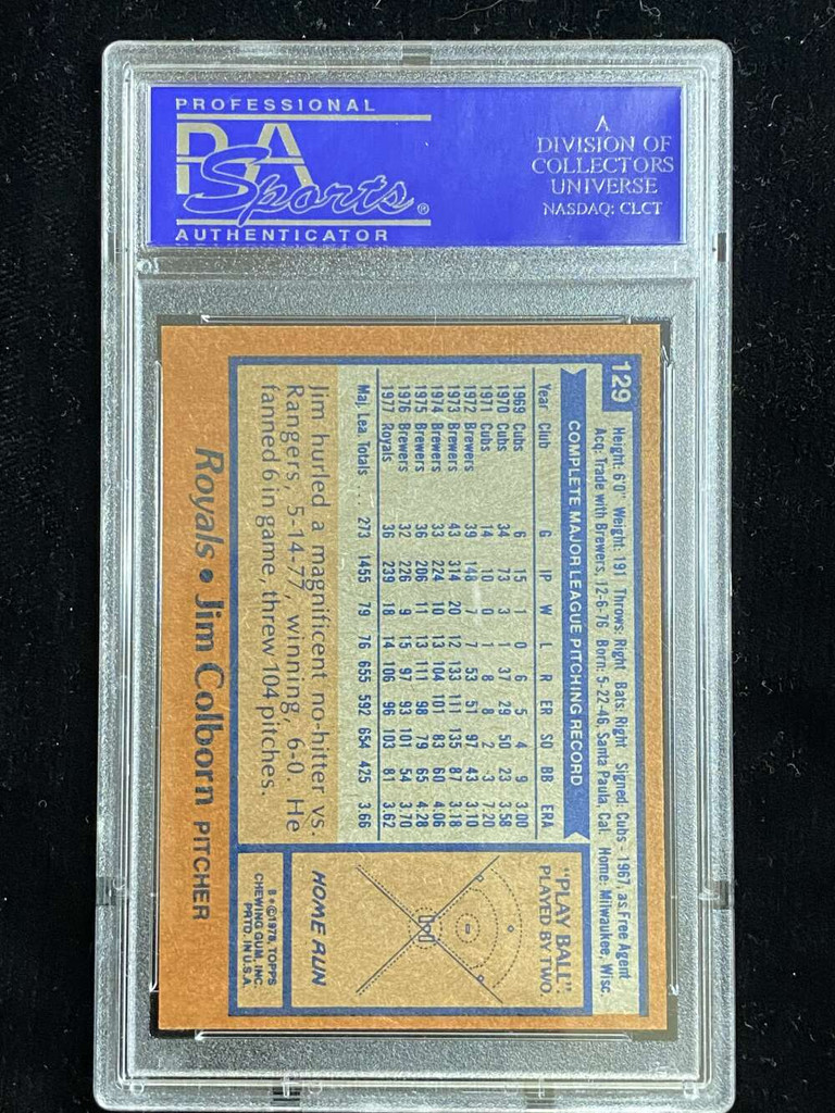 1978 Topps #129 Jim Colborn Royals PSA 8 NM-Mint