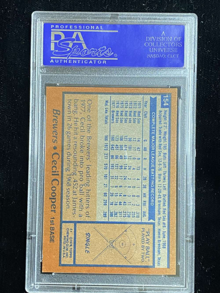 1978 Topps #154 Cecil Cooper Brewers PSA 8 NM-Mint