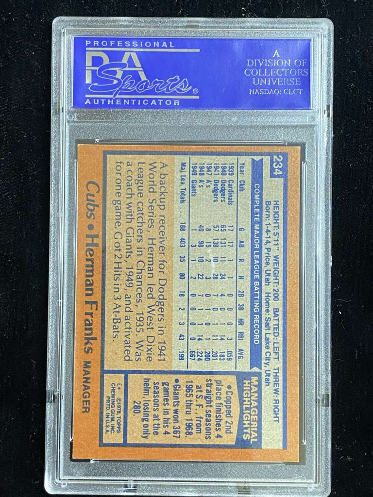 1978 Topps #234 Herman Franks Cubs PSA 8 NM-Mint