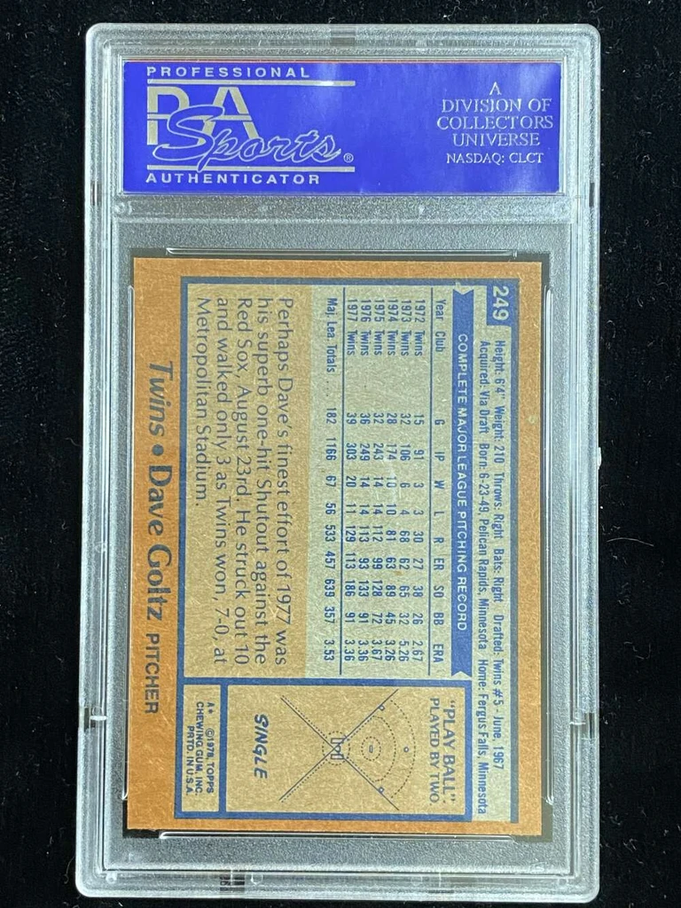 1978 Topps #249 Dave Goltz Twins PSA 8 NM-Mint