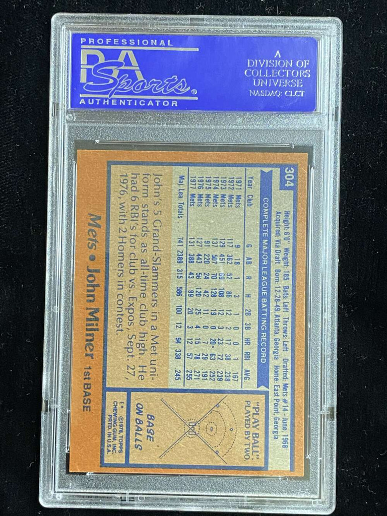 1978 Topps #304 John Milner Mets PSA 8 NM-Mint