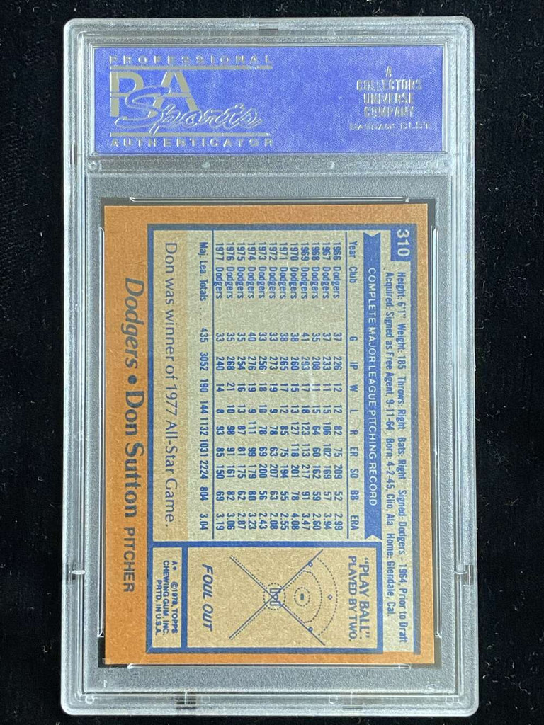 1978 Topps #310 Don Sutton Dodgers PSA 8 NM-Mint