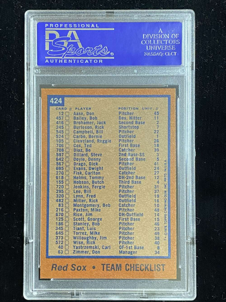 1978 Topps #424 Boston Red Sox PSA 8 NM-Mint Team Card