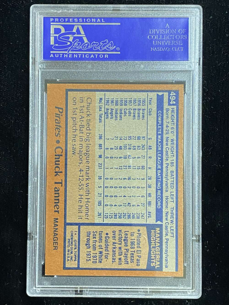 1978 Topps #494 Chuck Tanner Pirates PSA 8 NM-Mint