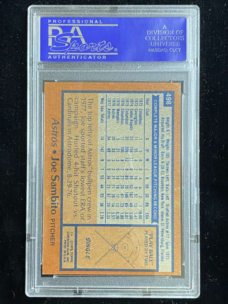 1978 Topps #498 Joe Sambito Astros PSA 8 NM-Mint