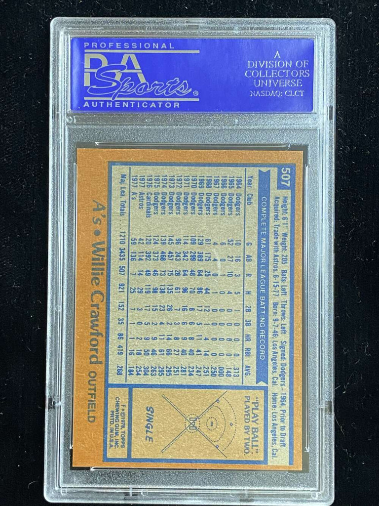 1978 Topps #507 Willie Crawford A's PSA 8 NM-Mint