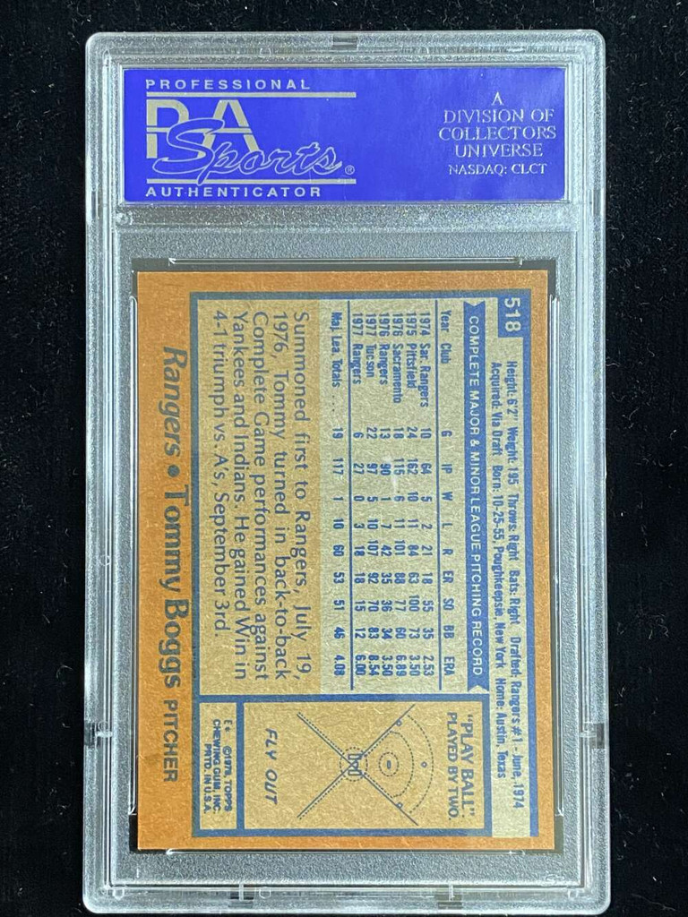 1978 Topps #518 Tommy Boggs Rangers PSA 8 NM-Mint