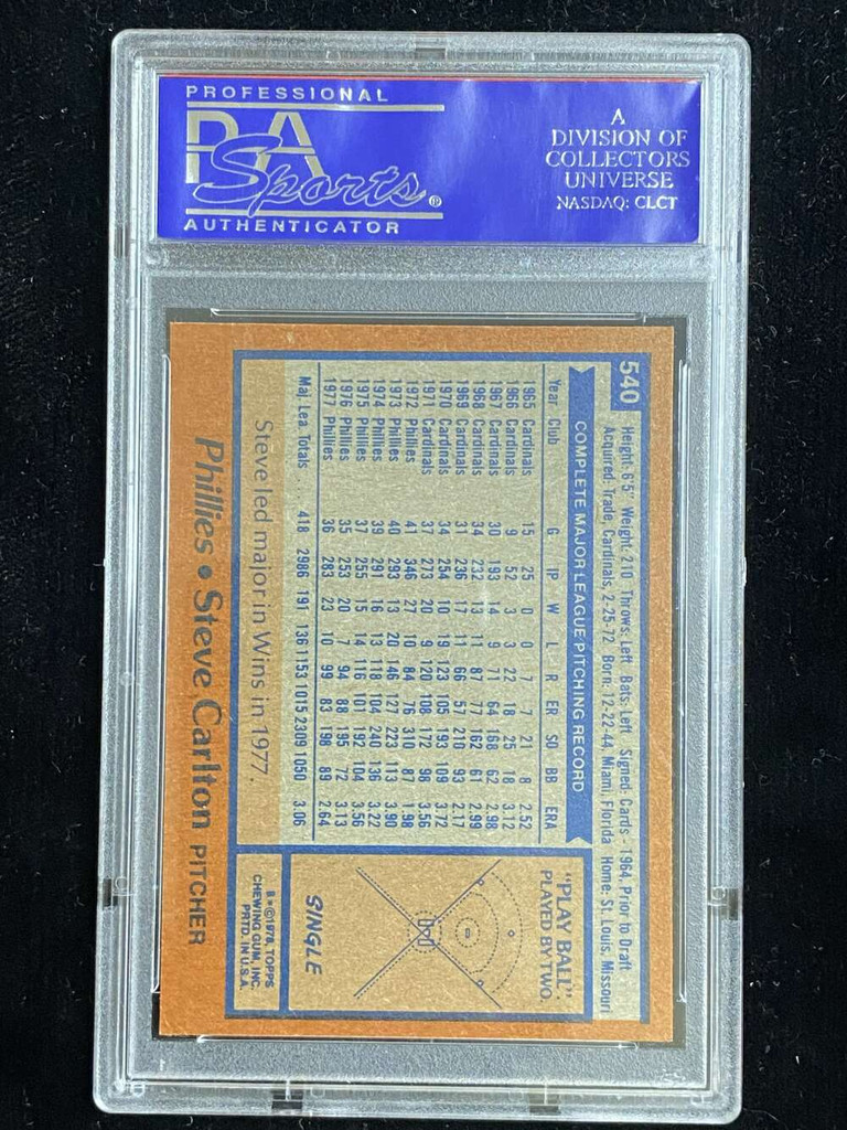 1978 Topps #540 Steve Carlton Phillies PSA 8 NM-Mint