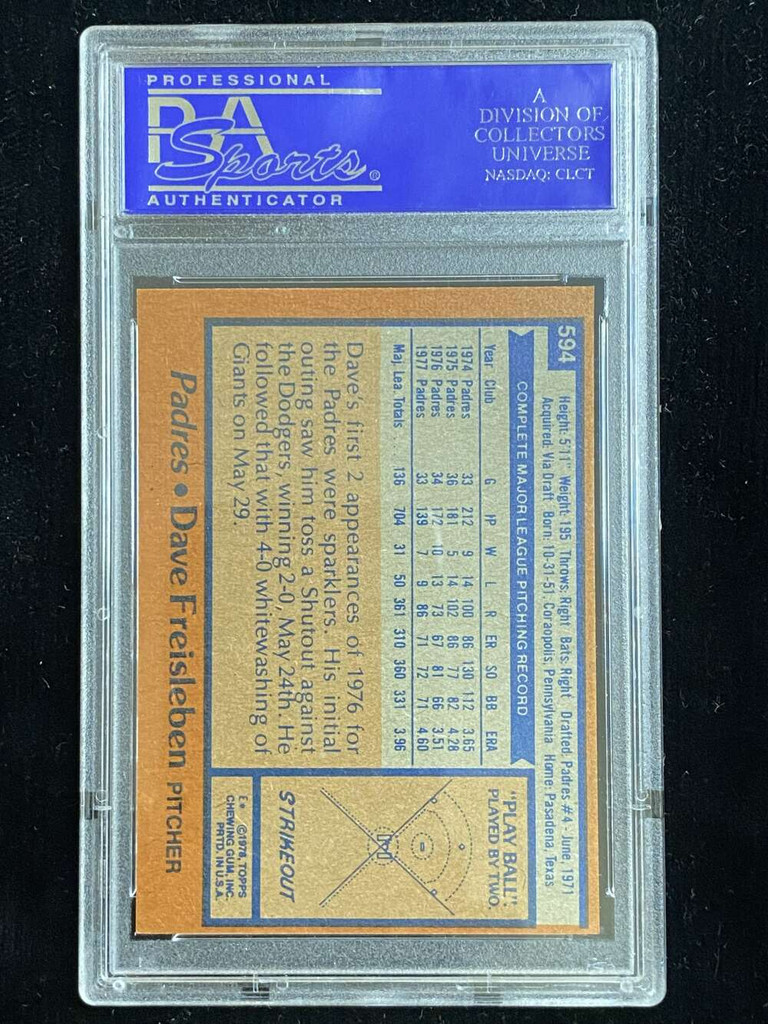 1978 Topps #594 Dave Freisleben Padres PSA 8 NM-Mint