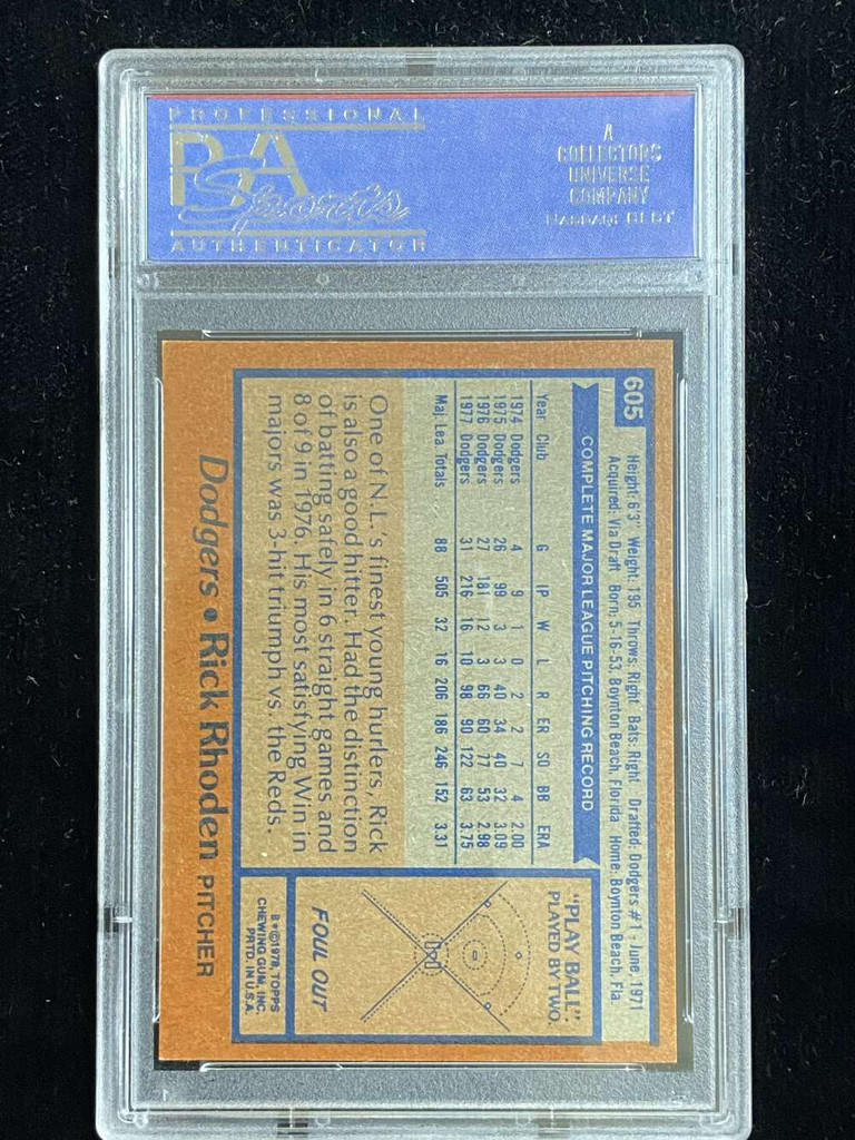 1978 Topps #605 Rick Rhoden Dodgers PSA 8 NM-Mint