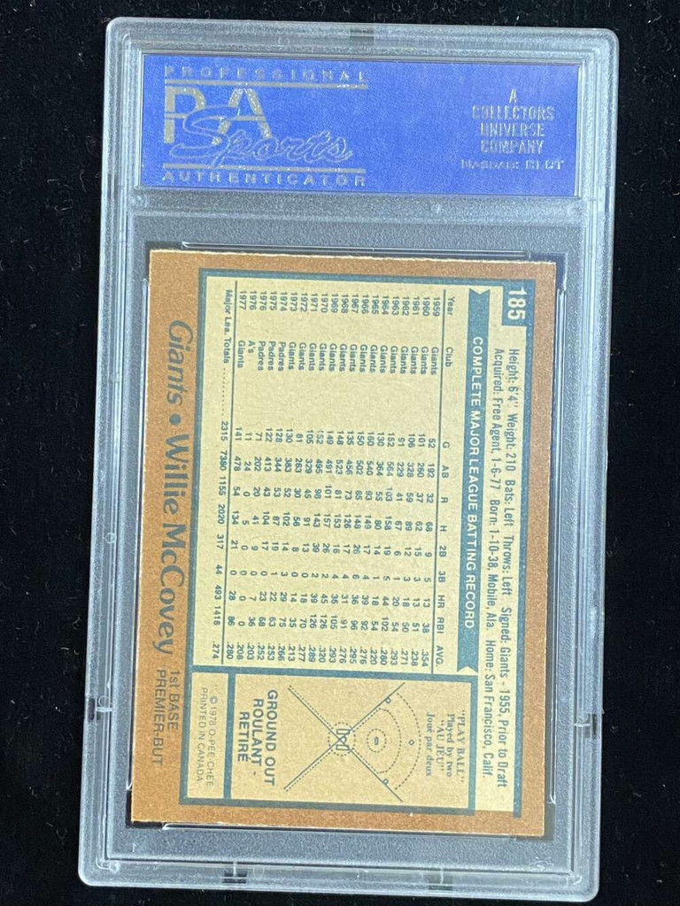 1978 OPC O-Pee-Chee #185 Willie McCovey Giants PSA 8 NM-Mint