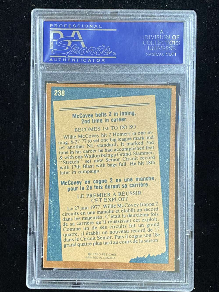 1978 OPC O-Pee-Chee #238 Willie McCovey Giants PSA 8 NM-Mint Record Breaker