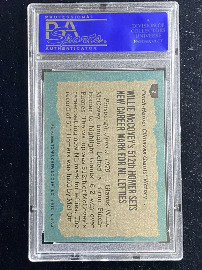 1980 Topps #2 Willie McCovey Giants PSA 8 NM-Mint Highlights
