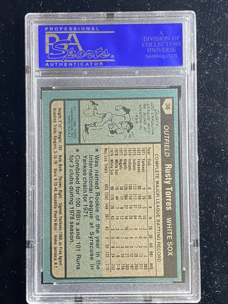 1980 Topps #36 Rusty Torres White Sox PSA 9 Mint