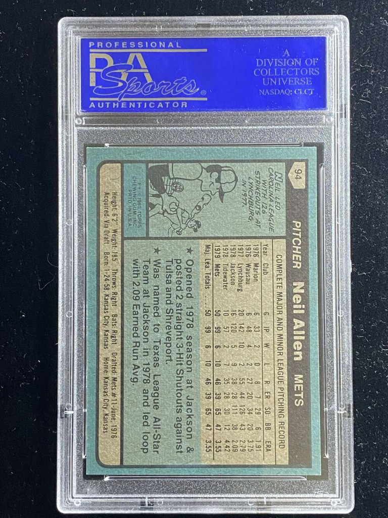 1980 Topps #94 Neil Allen Mets PSA 8 NM-Mint