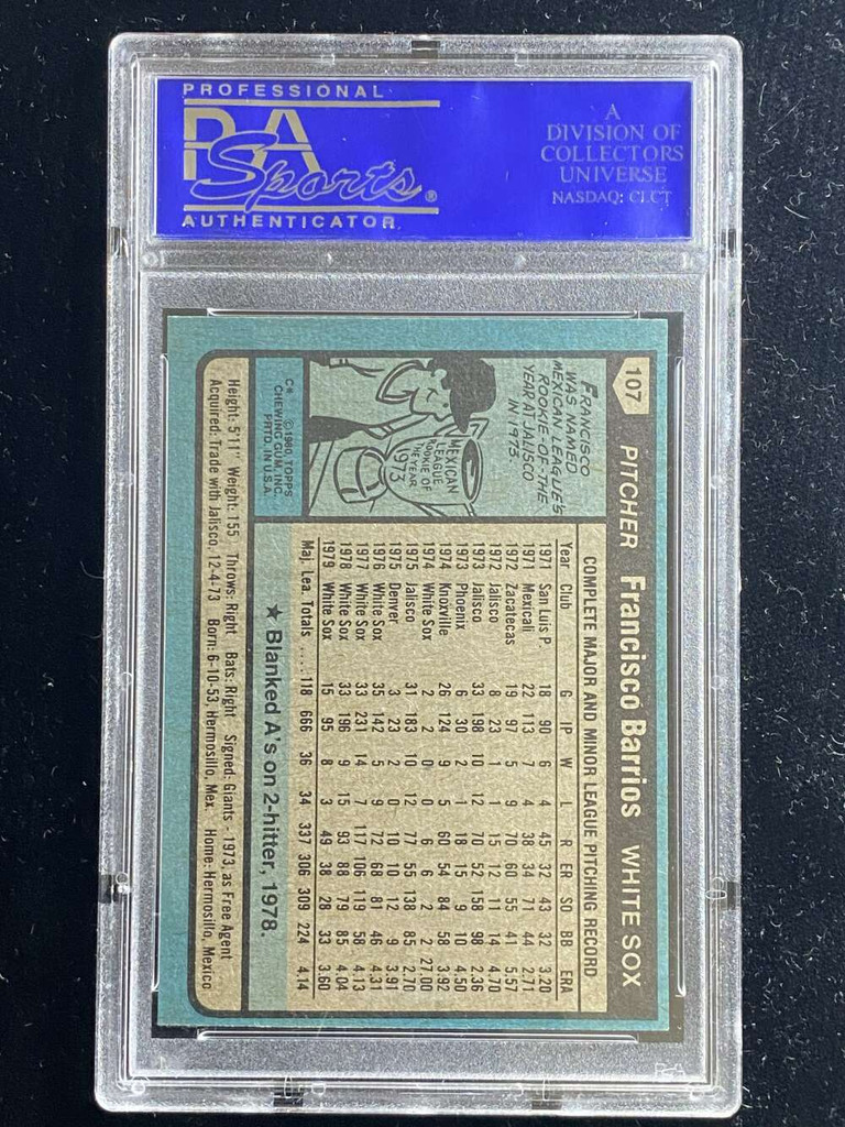 1980 Topps #107 Francisco Barrios White Sox PSA 8 NM-Mint