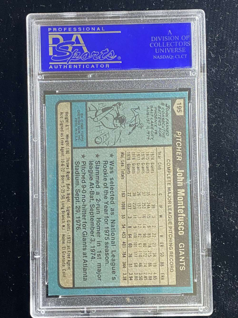 1980 Topps #195 John Montefusco Giants PSA 8 NM-Mint