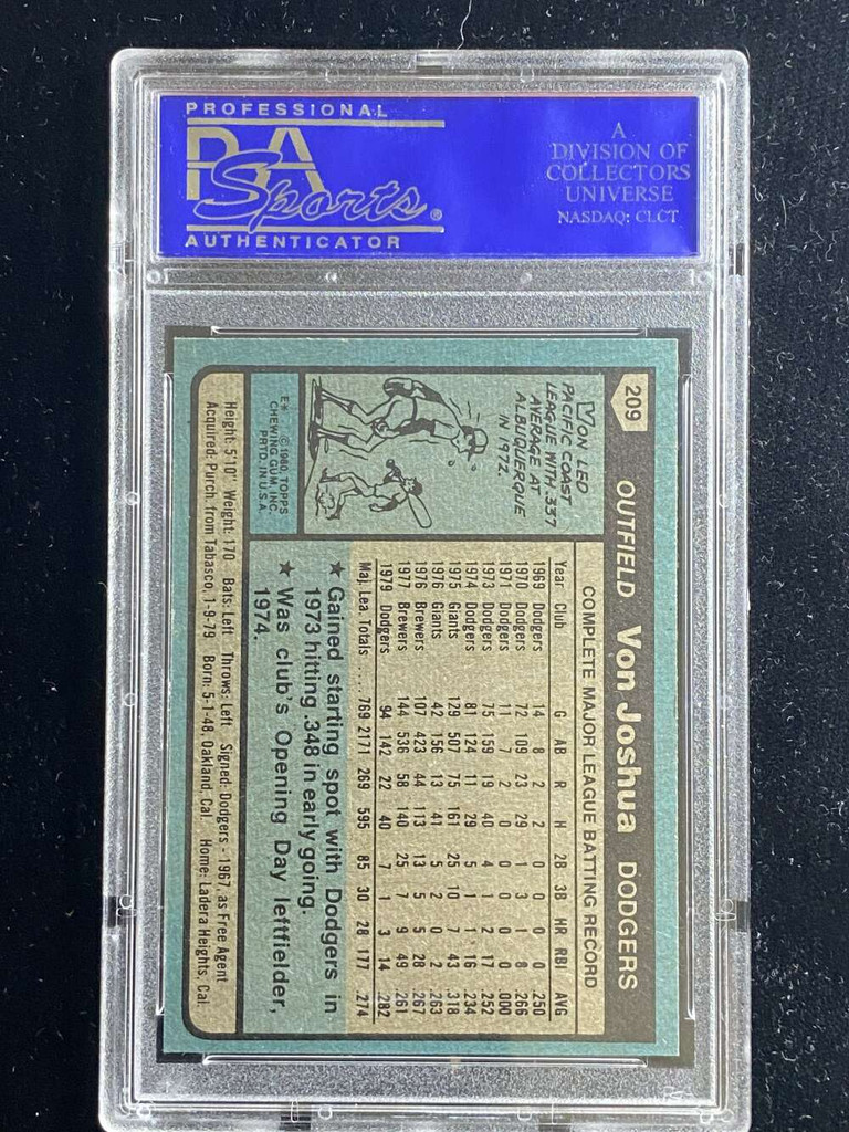 1980 Topps #209 Von Joshua Dodgers PSA 8 NM-Mint