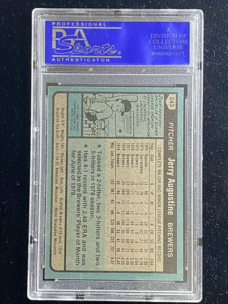 1980 Topps #243 Jerry Augustine Brewers PSA 9 Mint