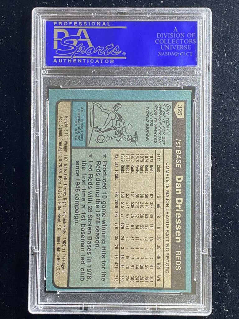 1980 Topps #325 Dan Driessen Reds PSA 8 NM-Mint