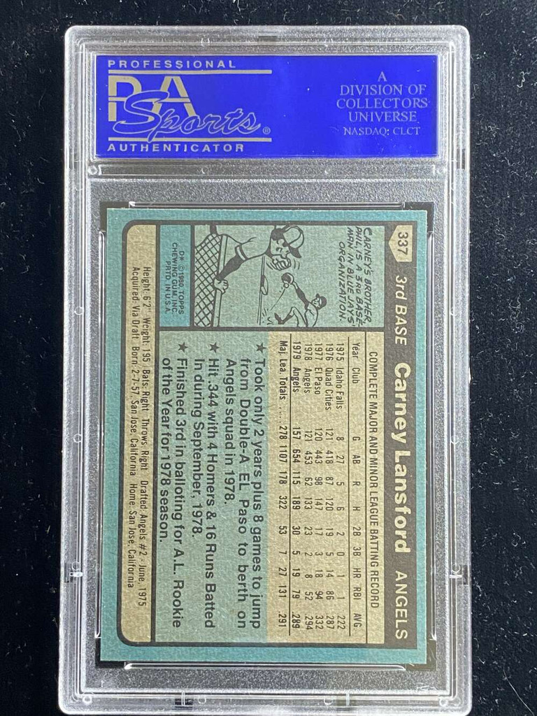 1980 Topps #337 Carney Lansford Angels PSA 8 NM-Mint