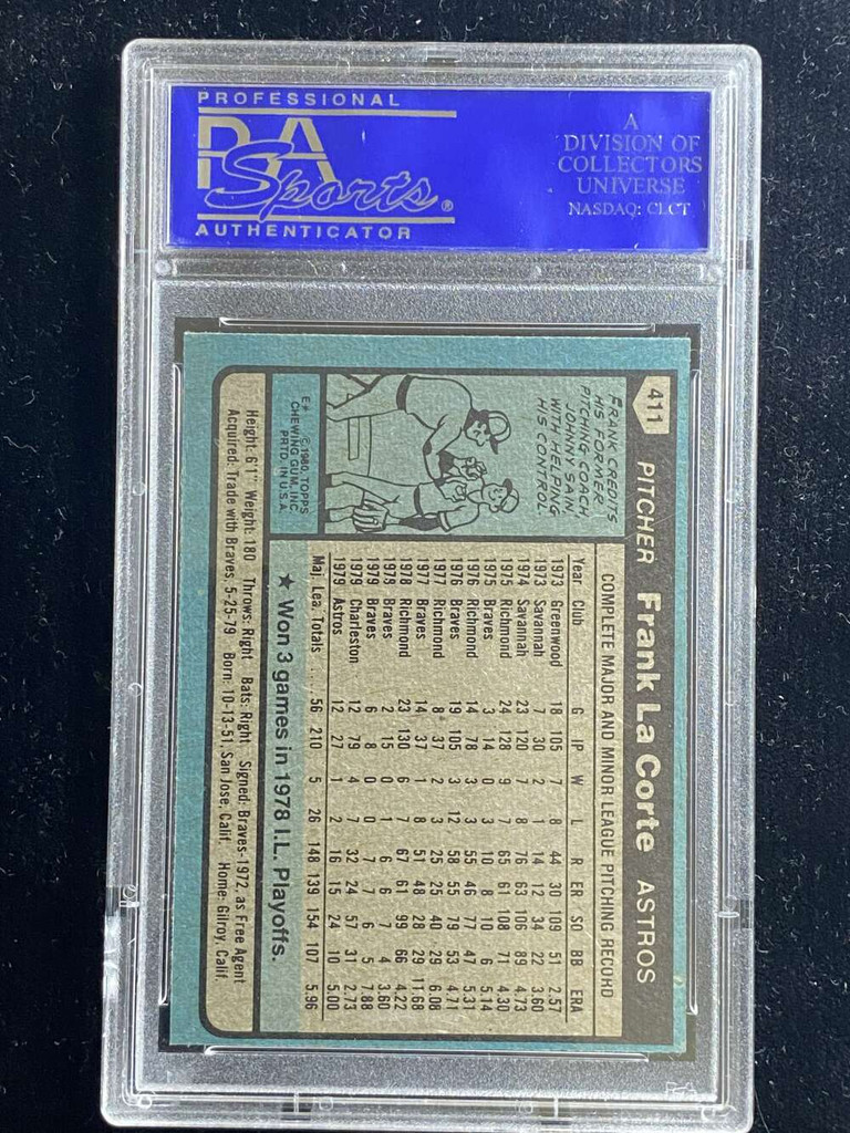 1980 Topps #411 Frank LaCorte Astros PSA 8 NM-Mint
