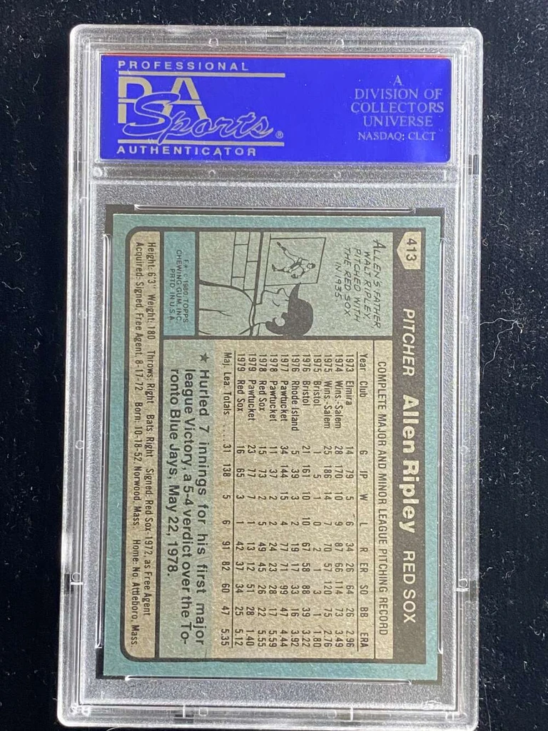 1980 Topps #413 Allen Ripley Red Sox PSA 8 NM-Mint