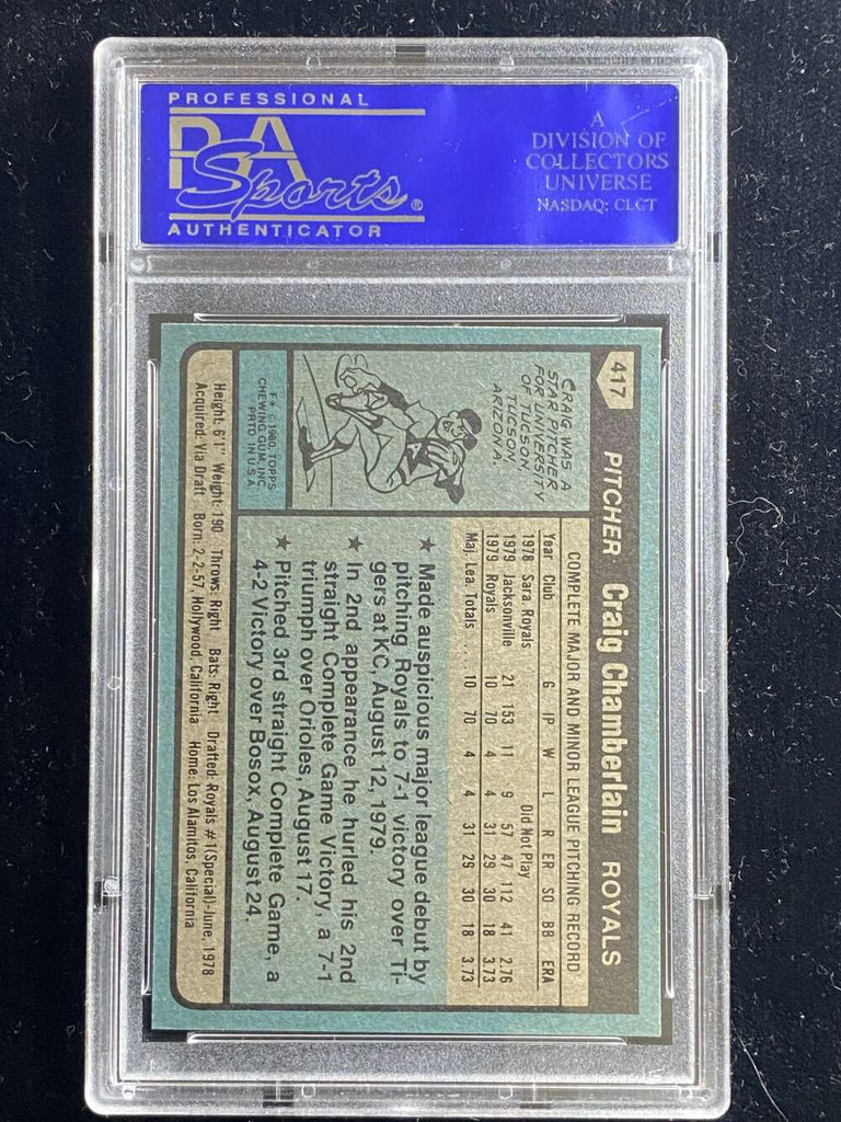 1980 Topps #417 Craig Chamberlain Royals PSA 9 Mint