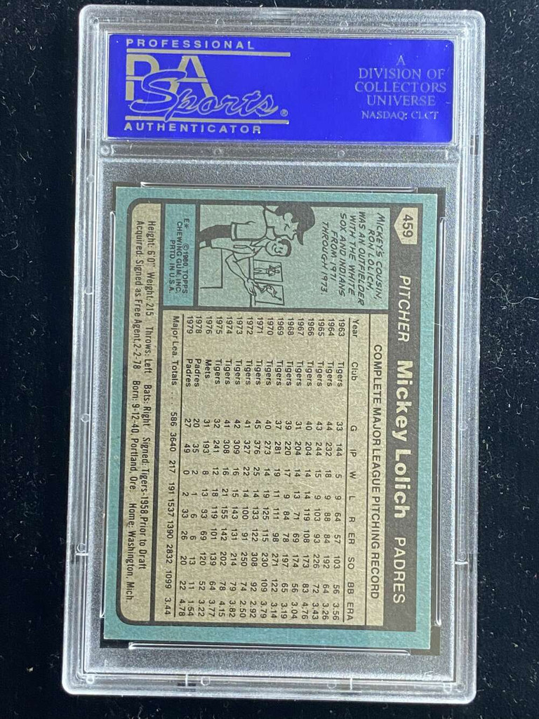 1980 Topps #459 Mickey Lolich Padres PSA 9 Mint