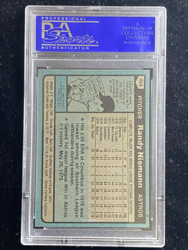 1980 Topps #469 Randy Niemann Astros PSA 9 Mint