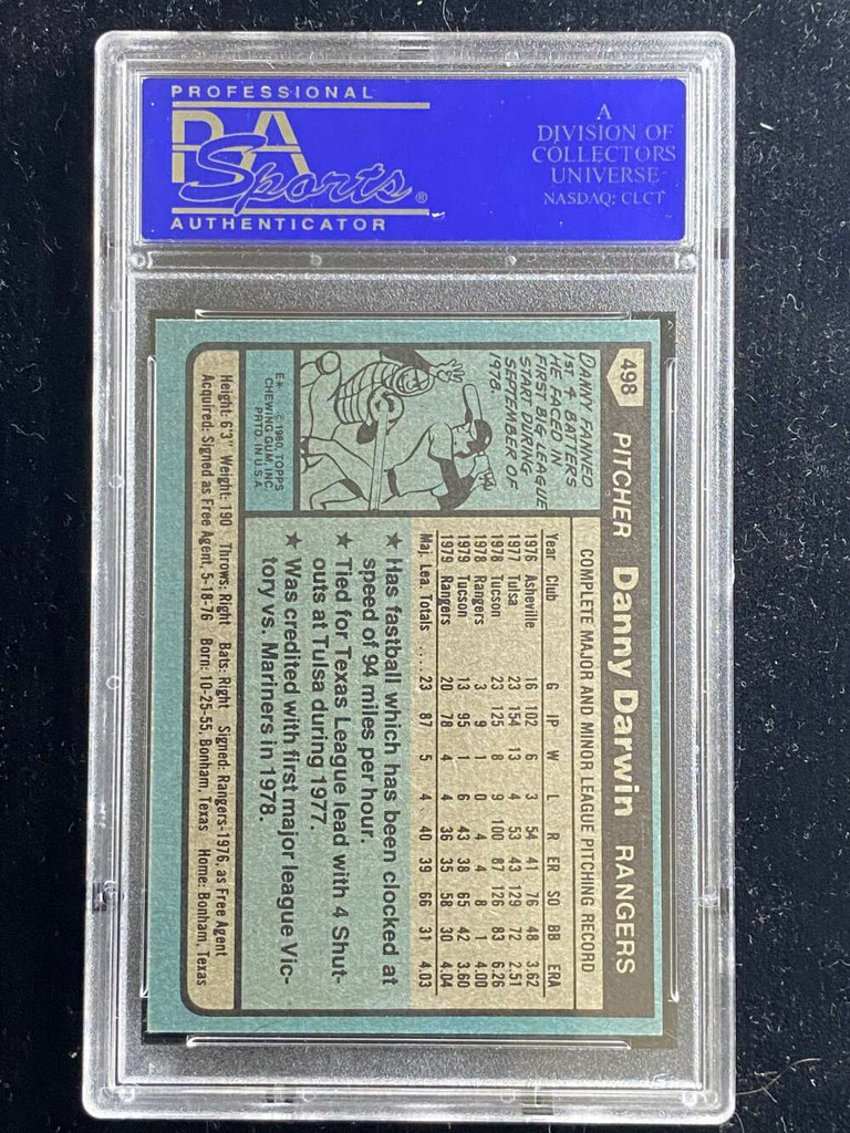 1980 Topps #498 Danny Darwin Rangers PSA 8 NM-Mint