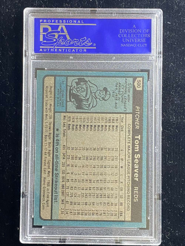 1980 Topps #500 Tom Seaver Reds PSA 8 NM-Mint ID: 526194
