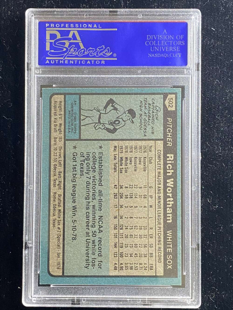 1980 Topps #502 Rich Wortham White Sox PSA 9 Mint