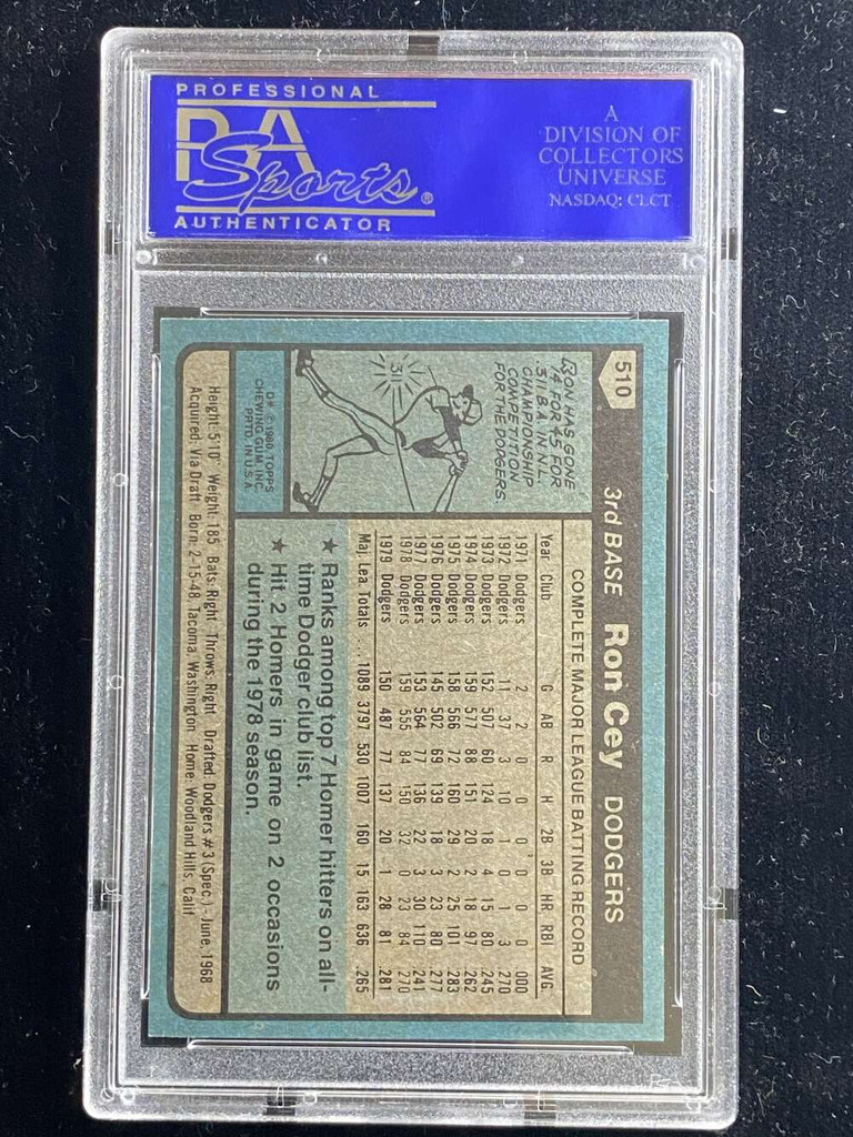1980 Topps #510 Ron Cey Dodgers PSA 8 NM-Mint