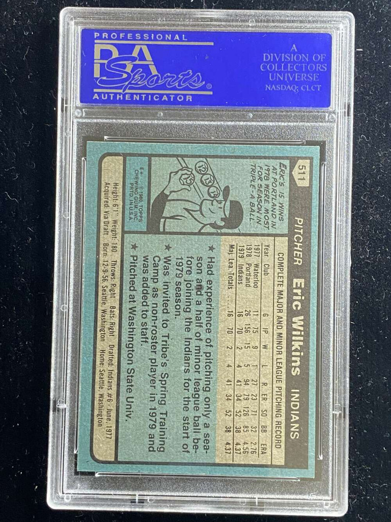 1980 Topps #511 Eric Wilkins Indians PSA 8 NM-Mint