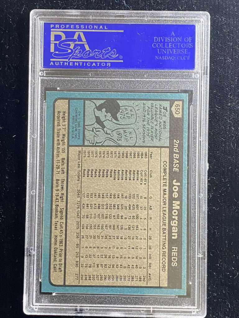 1980 Topps #650 Joe Morgan Reds PSA 8 NM-Mint