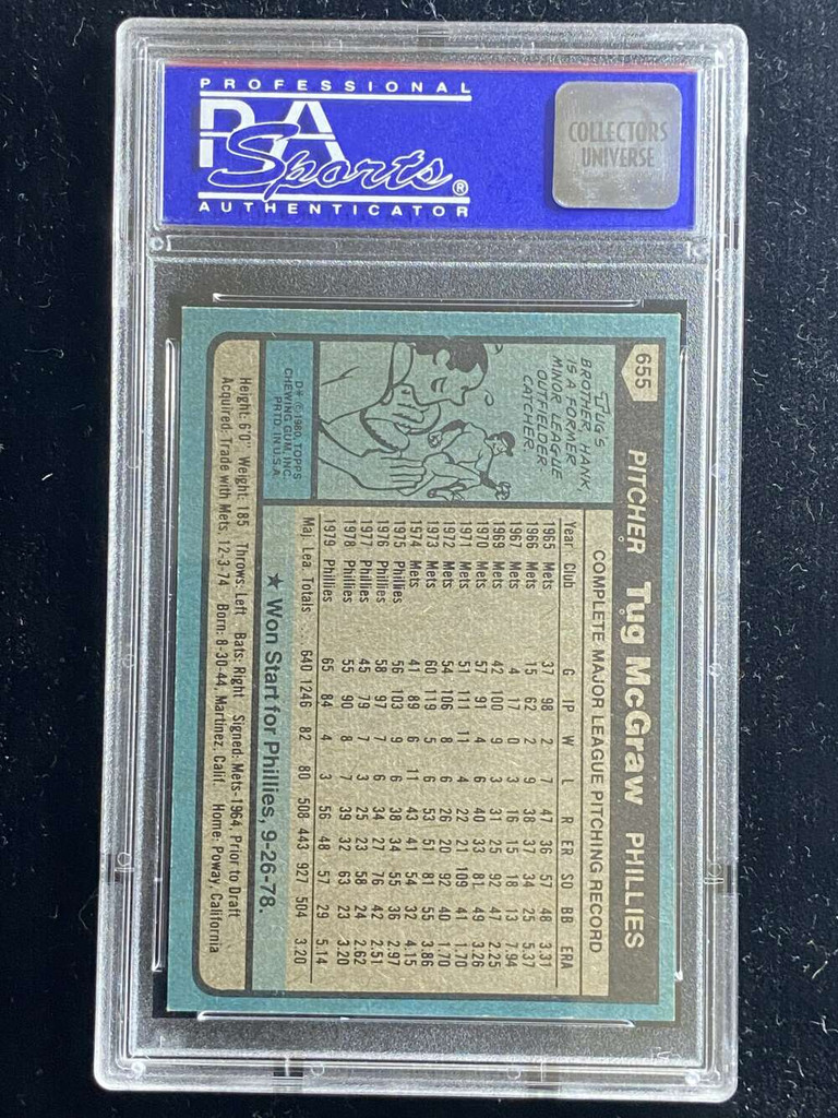 1980 Topps #655 Tug McGraw Phillies PSA 8 NM-Mint