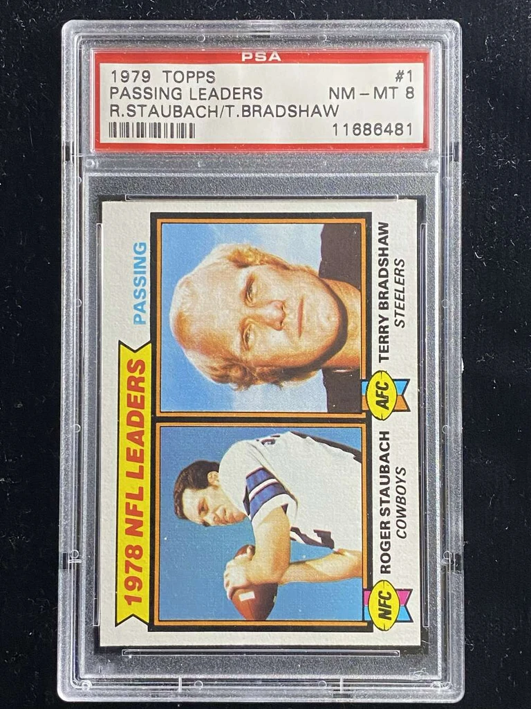 1979 Topps #1 Roger Staubach Passing Leaders PSA 8 NM-Mint Terry Bradshaw