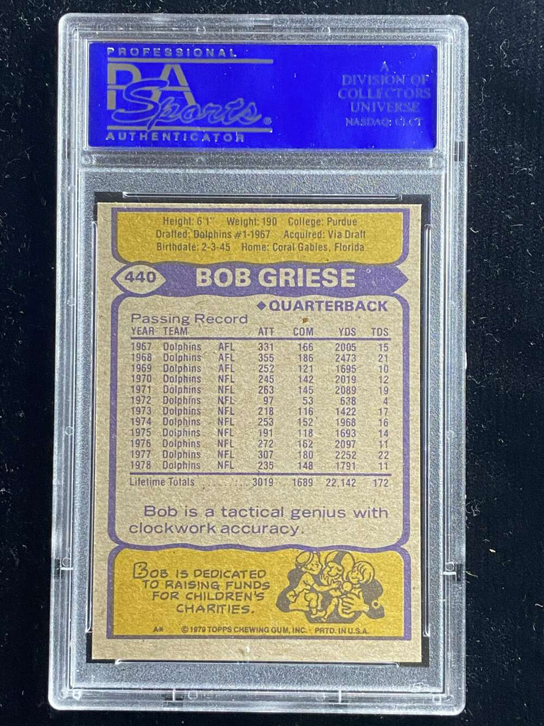 1979 Topps #440 Bob Griese Dolphins PSA 8 NM-Mint