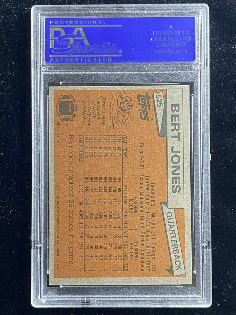 1981 Topps #525 Bert Jones Colts PSA 9 Mint